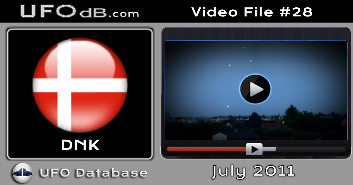 Very clear UFO video showing fleet of 5 UFOs over Copenhagen July 2011
