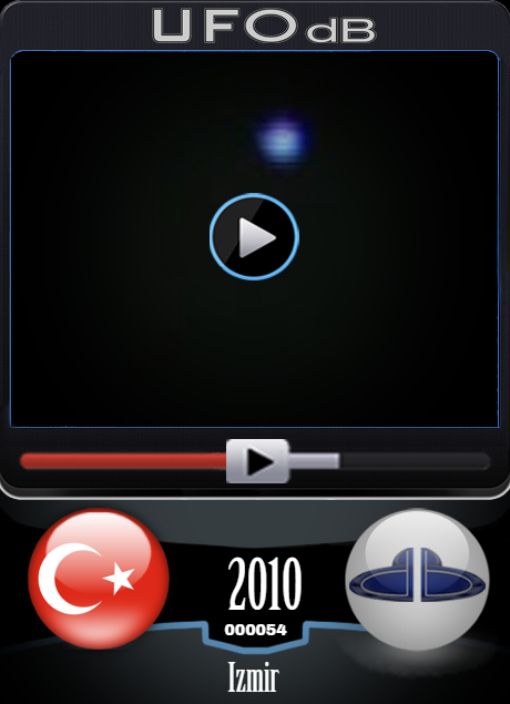 Fluorescent blue UFO filmed in the sky in Izmir Turkey in June 26 2010 UFO CARD Number 54