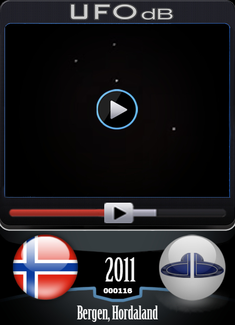 Interesting fleet of UFOs over the city of Bergen in Norway - 2011 UFO CARD Number 116