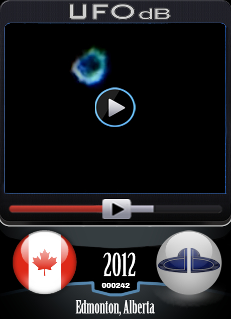 Luminous Flashing Hollow UFO in Edmonton caught on video - Canada 2012 UFO CARD Number 242