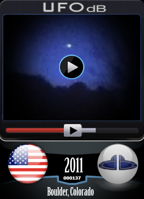 Man walking home captures on a video a UFO over Boulder, Colorado 2011 UFO CARD Number 137