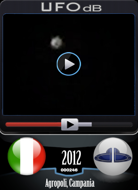 Siver UFO probe going around over Agropoli, Italy caught on video 2012 UFO CARD Number 246