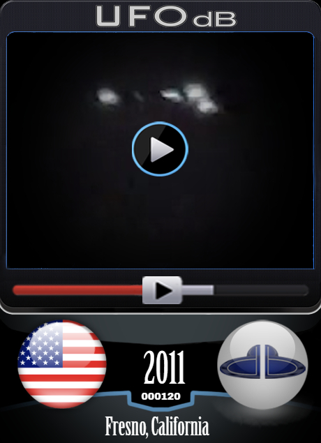 Ufo video showing triangular ufo in the dark sky of Fresno California UFO CARD Number 120