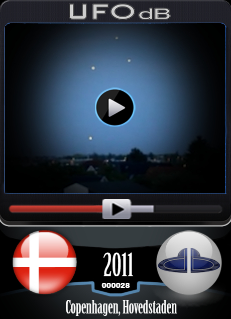 Very clear UFO video showing fleet of 5 UFOs over Copenhagen July 2011 UFO CARD Number 28